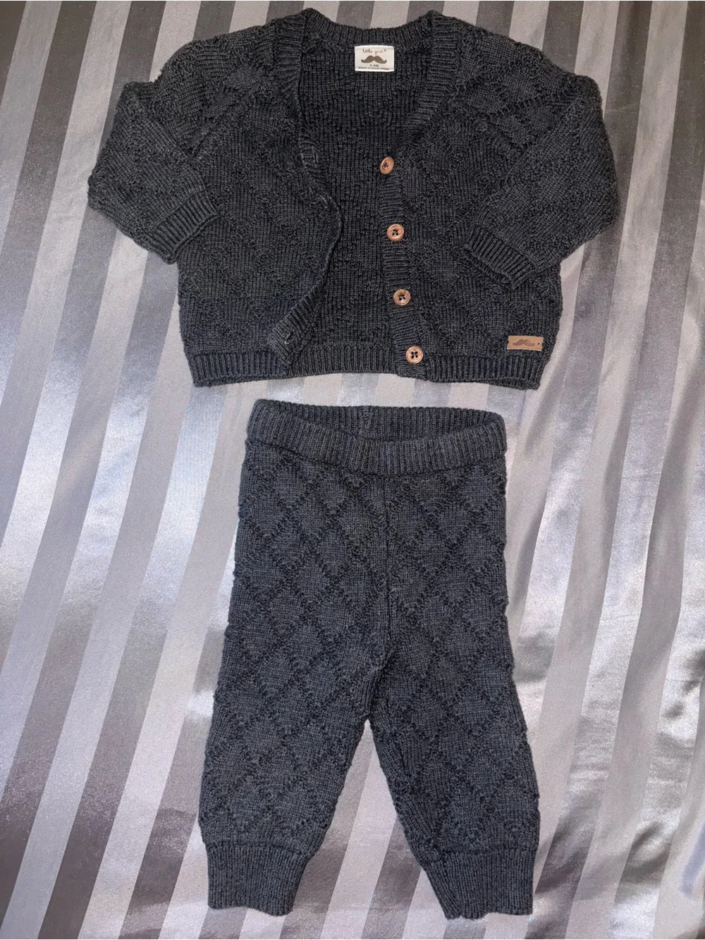 Children's Knit Cardigan & Pant Matching Set - Dark Gray